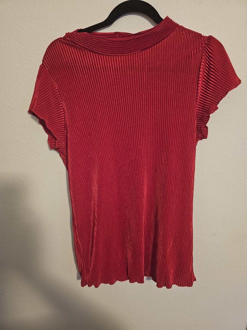 Ava James Red Pleated Top Blouse Short Sleeve Size L